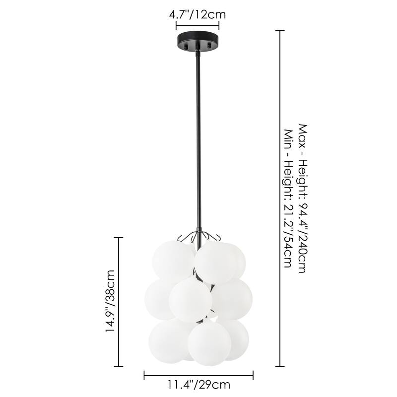 2-Light Modern Cluster Frosted Glass Globe Bubble Chandelier for Dining Room/Living Room