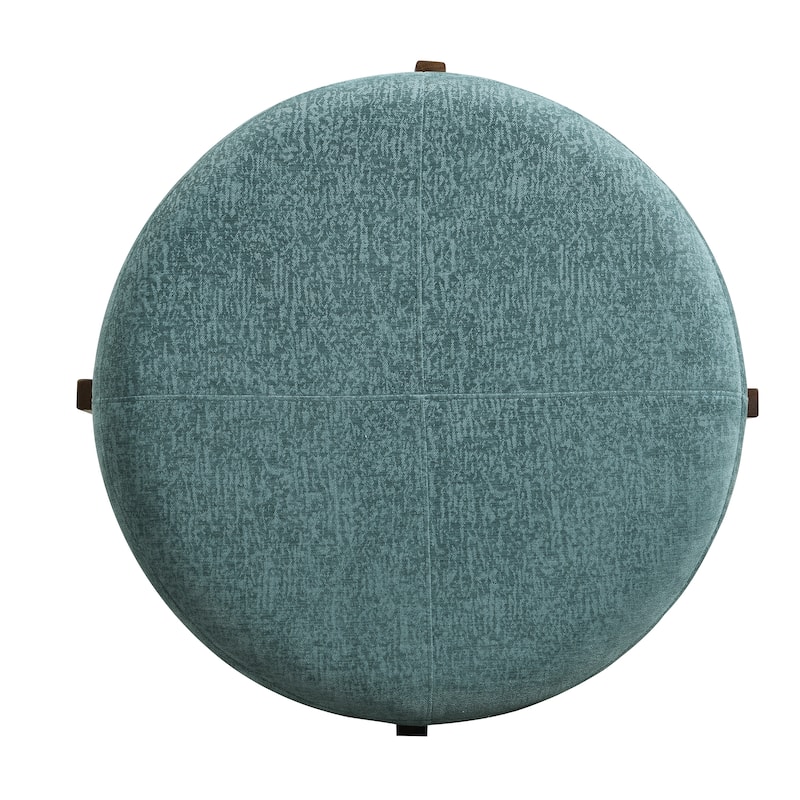 Christopher Knight Home - 34" Round Tufted Upholstered Cocktail Ottoman, Leather Coffee Table with Solid Wood Legs