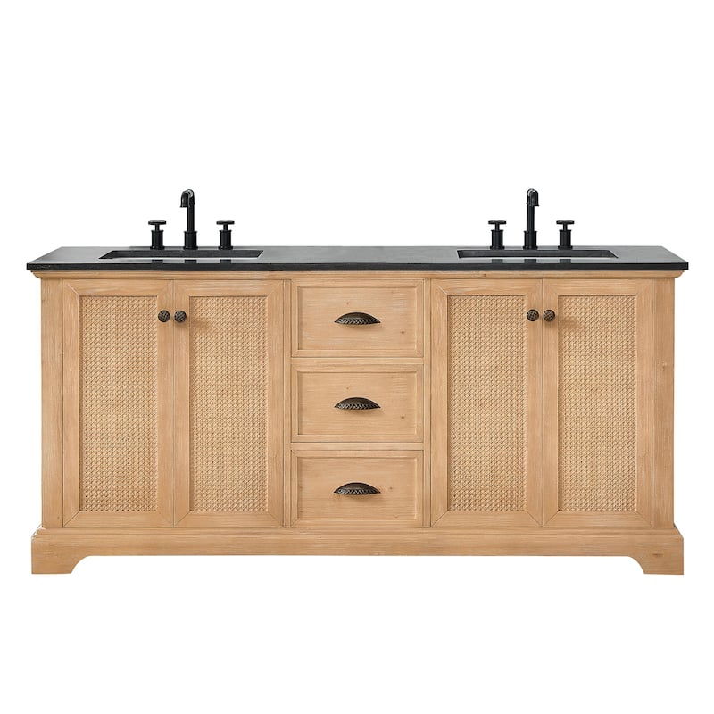 Hervas Bath Vanity with Natural Marble Top without Mirror - 72in. - Celestite Marble Top