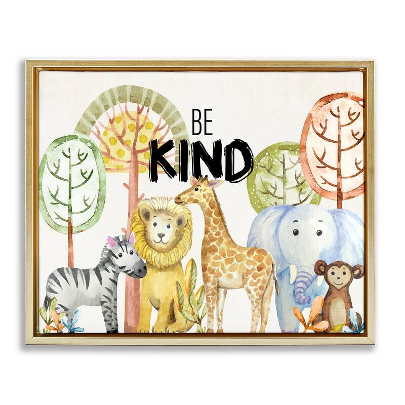 Stupell Be Kind Jungle Animals Framed Floater Canvas Wall Art Design By Kim Allen - 21 x 17 - Gold