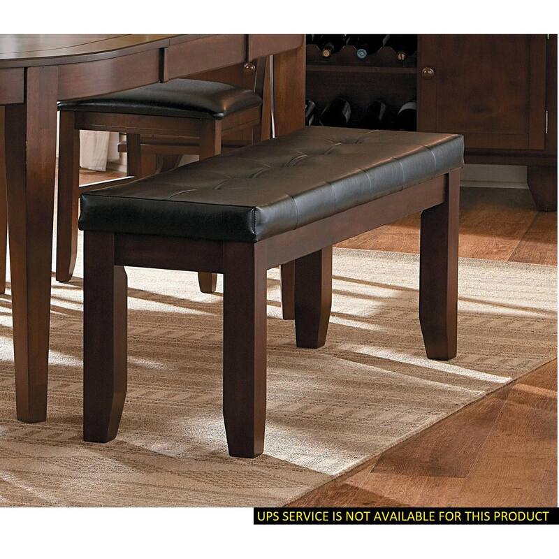 Wooden Bench 1pc Faux Leather Upholstered Seat