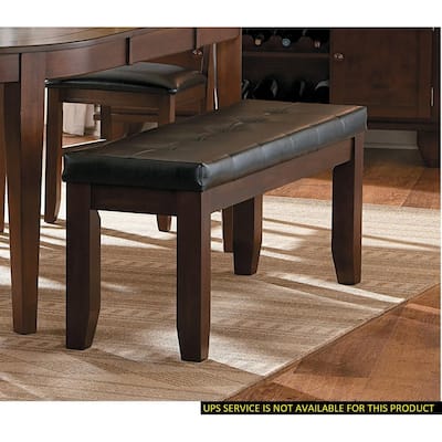 Wooden Bench 1pc Faux Leather Upholstered Seat