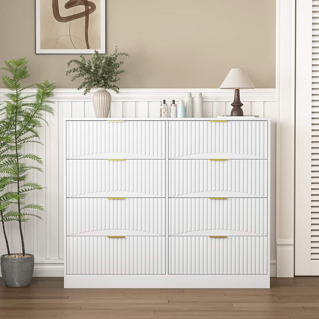 8-Drawer Dresser Minimalist Chests of Drawers for Bedroom Living Room, White Wardrobe Armoire Closet