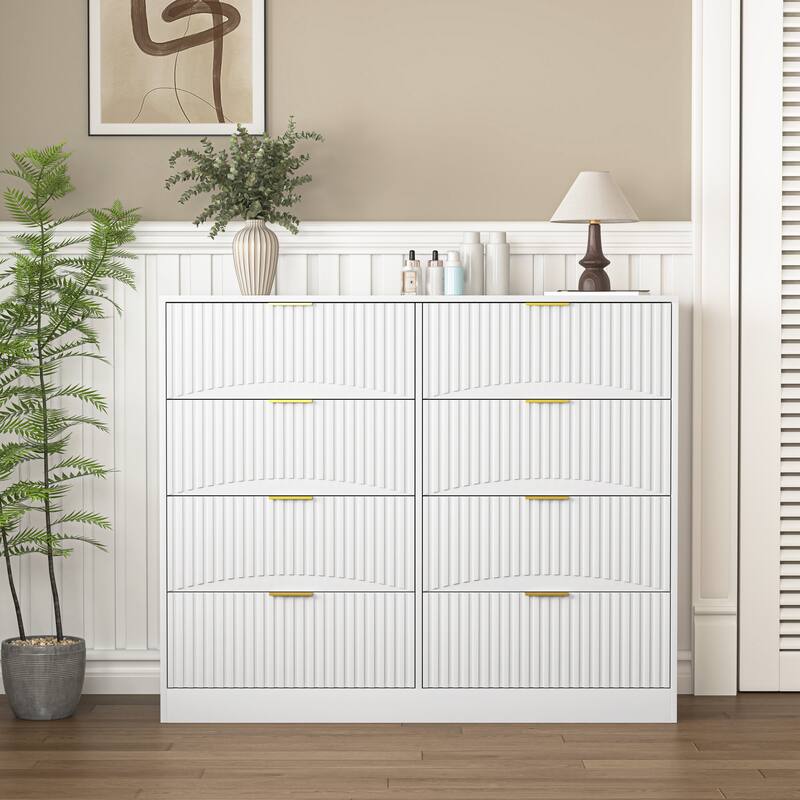 Modern 8 Drawers Dresser Chests for Bedroom, 47.2" Wide Wood Chest of Drawers with Gold Metal Handle, Drawer Organizer