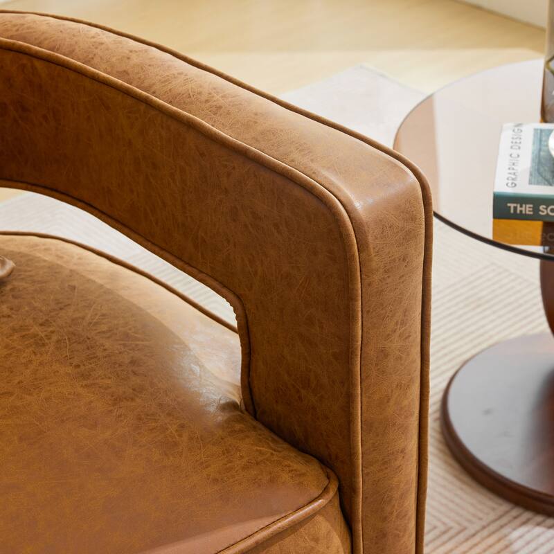 Modern Swivel Chair,PU leather Barrel Chair with Wooden Base and pillow