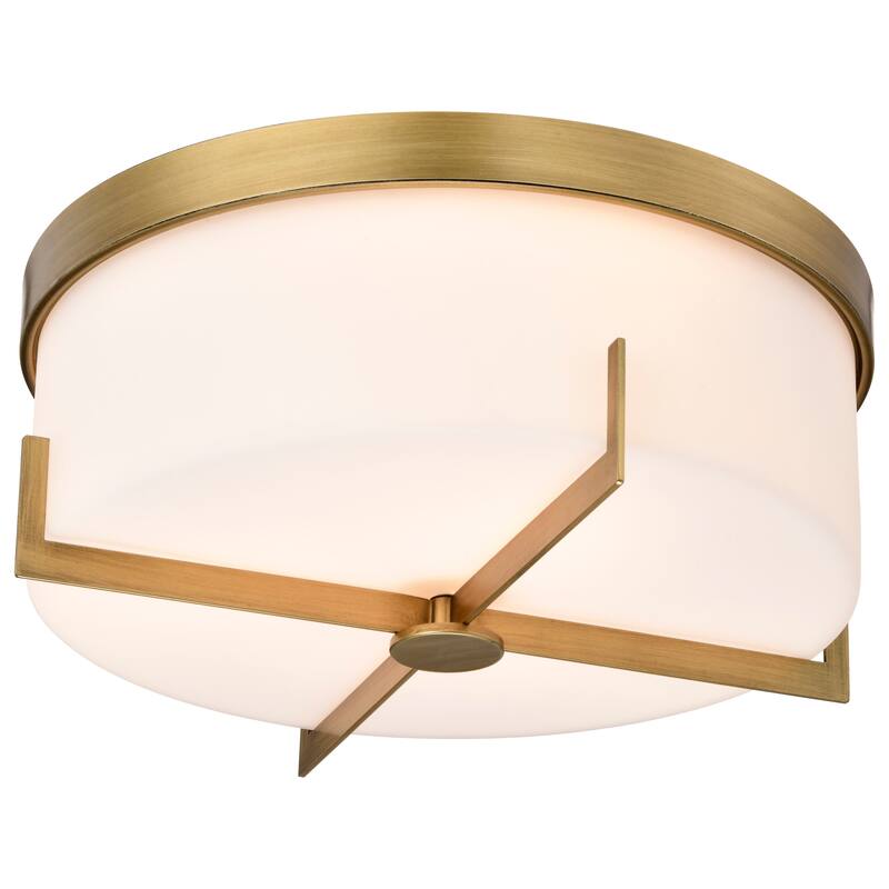 Roselle - 15 Inch Flush Mount - Natural Brass with White Glass - Natural Brass