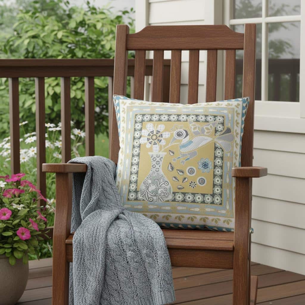 HomeRoots 26" x 26" Beige and White Peacock Blown Seam Floral Indoor Outdoor Throw Pillow - 26.00' X '5.00' X '26.00