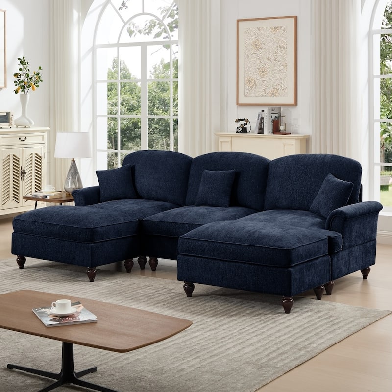 U-shaped Classic Modular Comfy Sectional Sofa with Ottomans & Ruffles Pleats Skirts