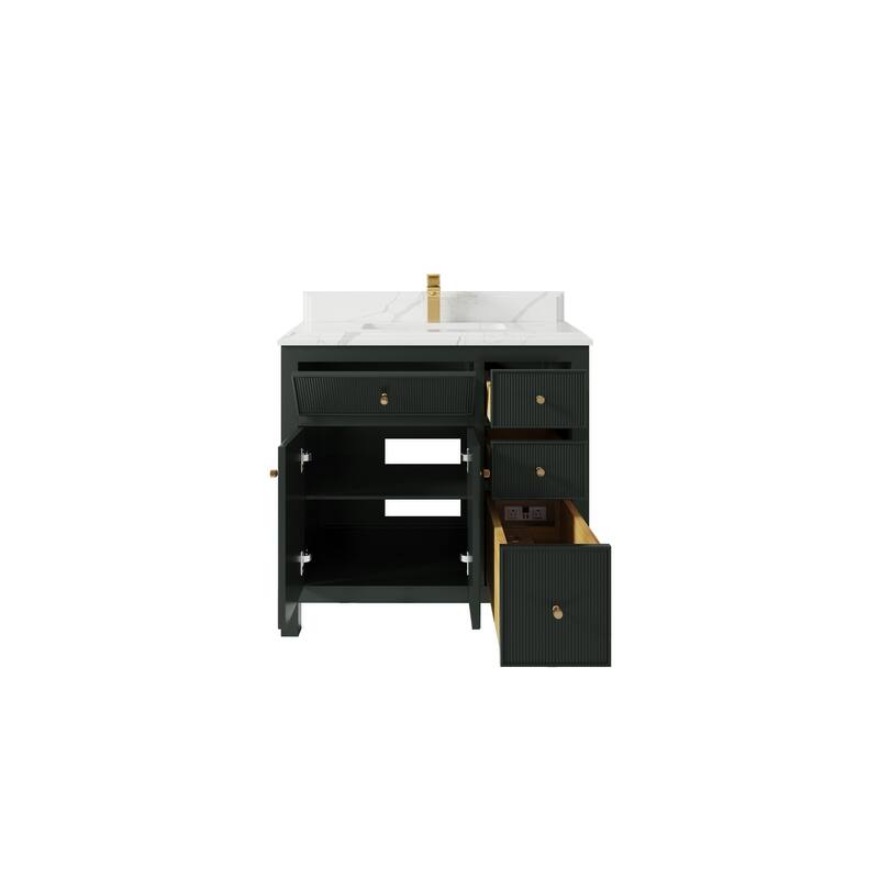 Willow Collections 36 in W x 22 in D Sonoma Center Sink Free Standing Reeded Bathroom Vanity with Countertop