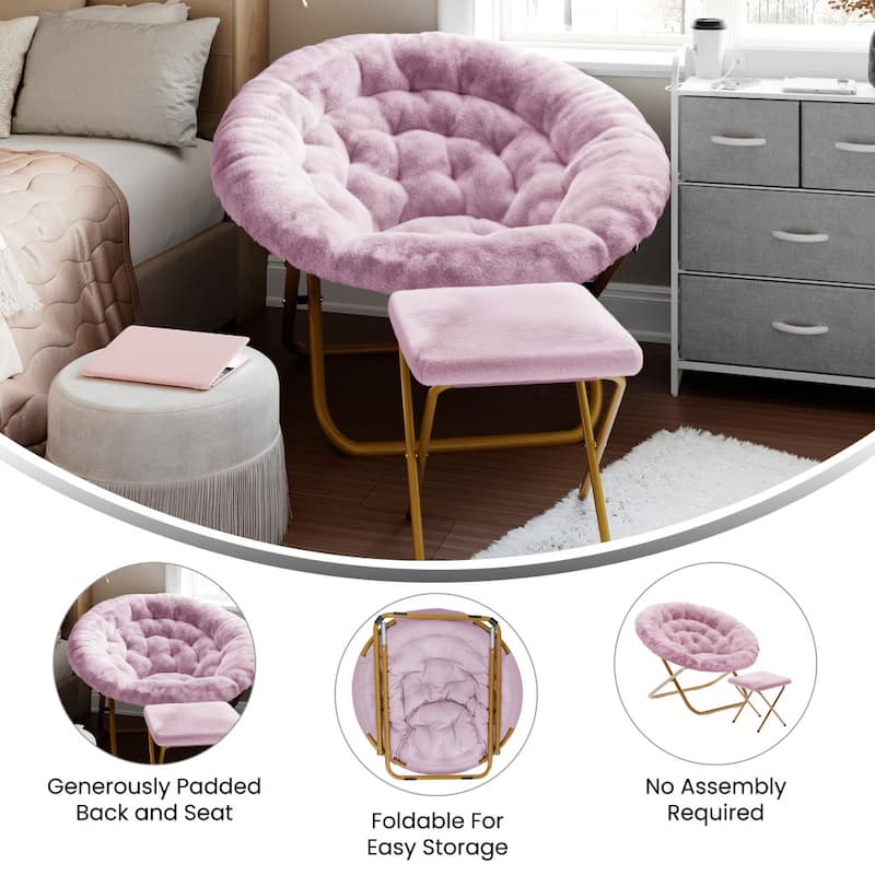 Upholstered XL Folding Saucer Chair with Ottoman - 31"D x 35.75"W x 33.5"H