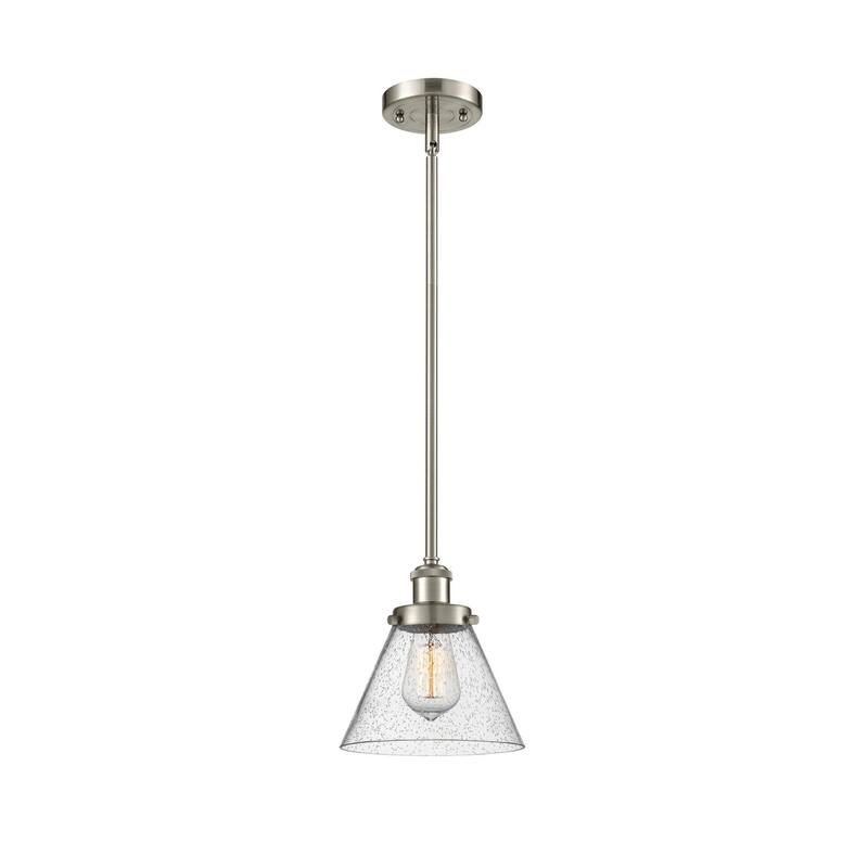 Innovations Lighting Large Cone 8" Wide Mini Pendant - Rod Hung - Brushed Satin Nickel / Seedy