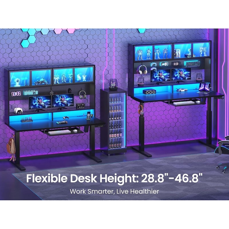 Electric Standing Desk Storage Height Adjustable Gaming Desk Hutch Pegboard