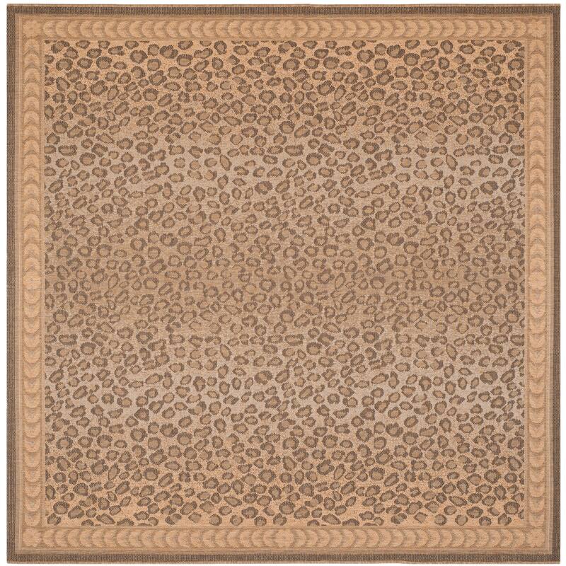 SAFAVIEH Courtyard Sanyi Indoor/ Outdoor Waterproof Patio Backyard Rug - 7'10" Square - Natural/Gold