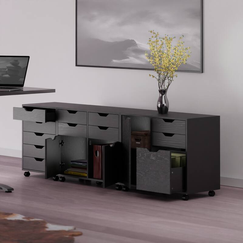 Halifax 3-Pc Cabinet Set with File Drawer, Black