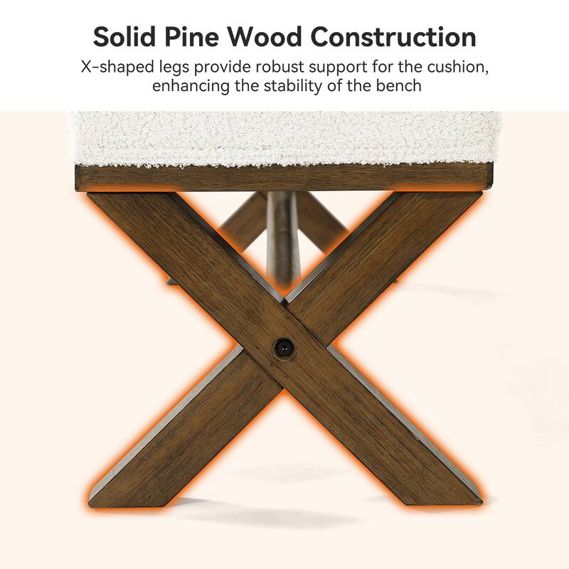 51.18-Inch Entryway Bench, Upholstered Solid Wood End of Bed Bench