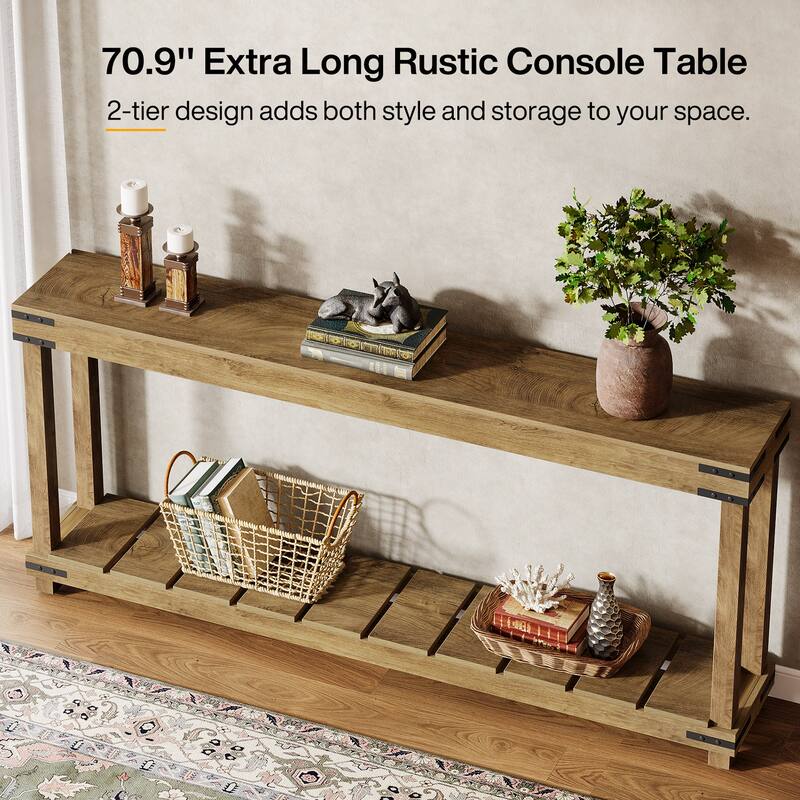 70.9-Inch 2-Tier Extra Long Console Sofa Table for Entryway