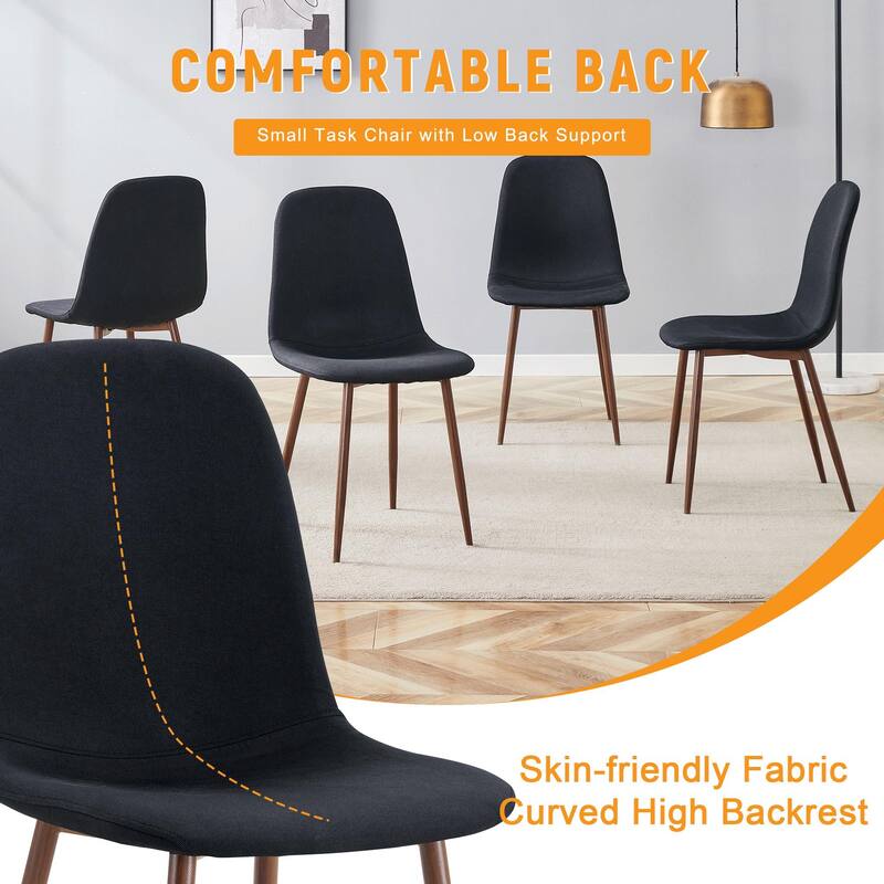 Luxury Simple Chair - Set of 4 BLACK Linen-Cotton Material High Resilience Dining Chair with Metal Walnut Color Leg.Inte