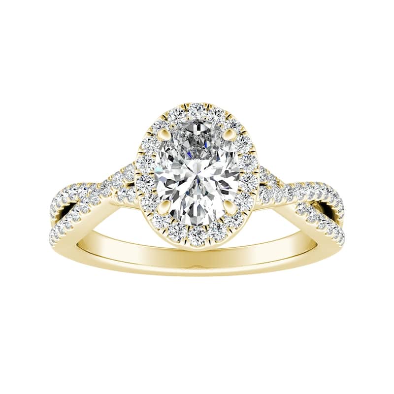Auriya 14k Gold Twisted Oval-cut 3/4ctw Halo Diamond Engagement Ring - Yellow - 4.5