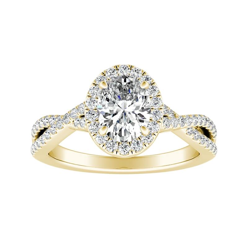 Auriya 14k Gold Twisted Oval-cut 5/8ctw Halo Diamond Engagement Ring - Yellow - 6