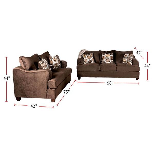 2 Piece Chenille and Wood Sofa Set in Chocolate Finsih - Bed Bath ...