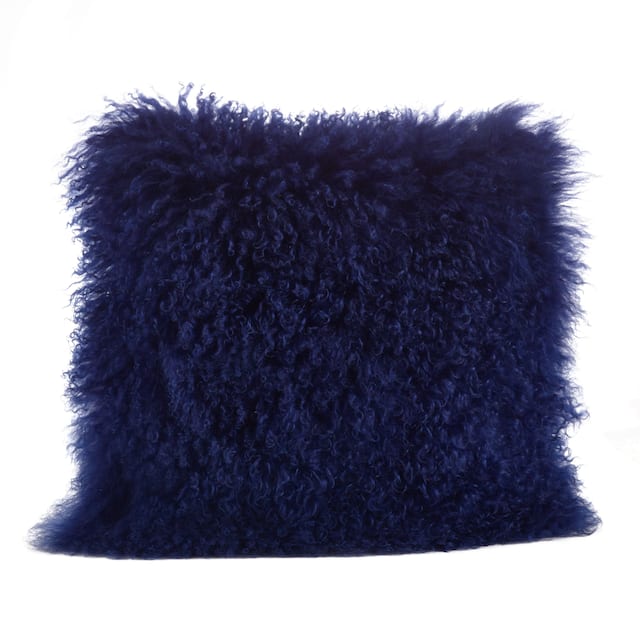 Wool Mongolian Lamb Fur Decorative Throw Pillow - 16 X 16 - Cobalt