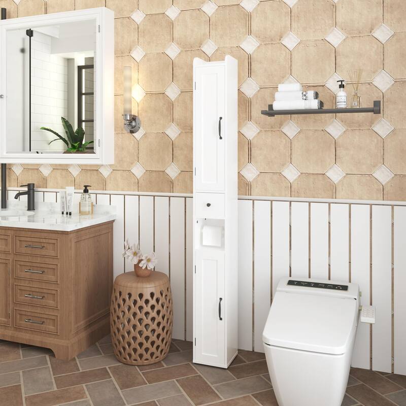 Anmytek Slim 67.51" Tall Storage Cabinet White Vertical Organizer with Anti-Tip, Open compartments