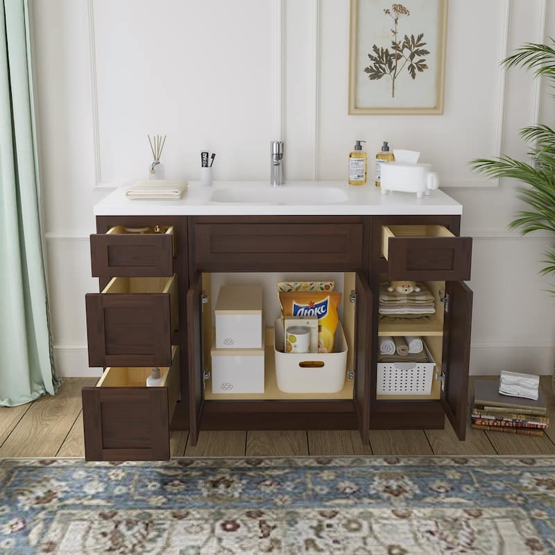 Vanity Art 48" Oak Freestanding Bathroom Vanity Cabinet without Top