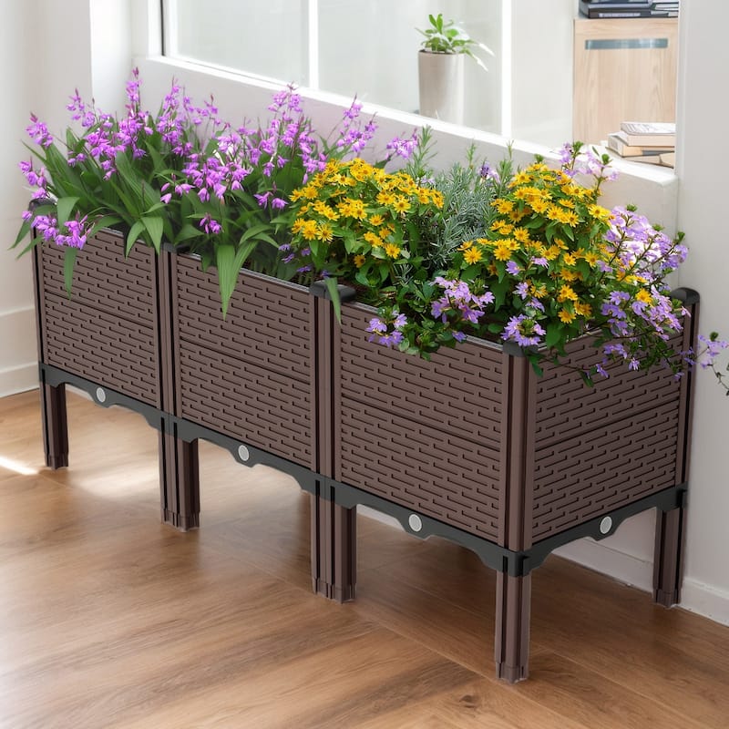 Raised Garden Beds Outdoor, Polypropylene Planter Boxes Outdoor for Vegetables, Flowers, Herbs, Garden Box with Drain Outlet