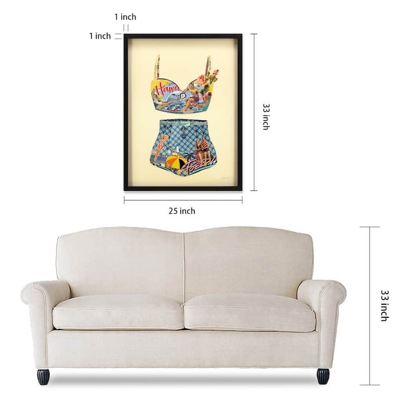 "Hawaii Beach" Dimensional Collage Framed Graphic Art Under Glass Wall Art