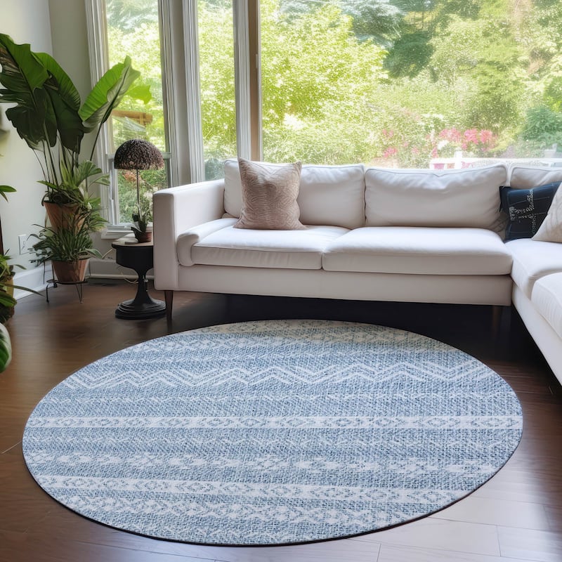 Machine Washable Indoor/ Outdoor Chantille Boho Stripes Rug