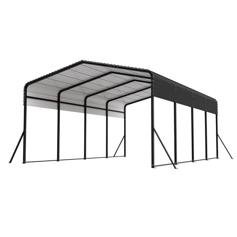 GDFStudio - Penman Heavy-duty Galvanized Steel Hardtop Carport with Upgraded Triangle Reinforced Frame for Outdoor Storage