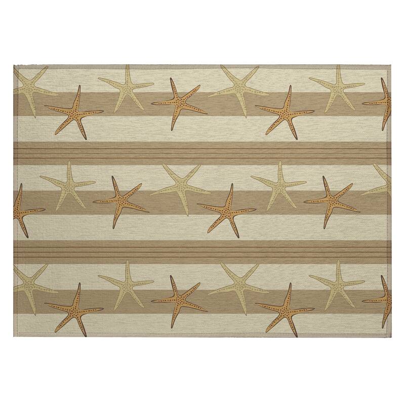 Indoor/ Outdoor Surfside Starfish Stripes Washable Rug New - Tan - 1'8" x 2'6"