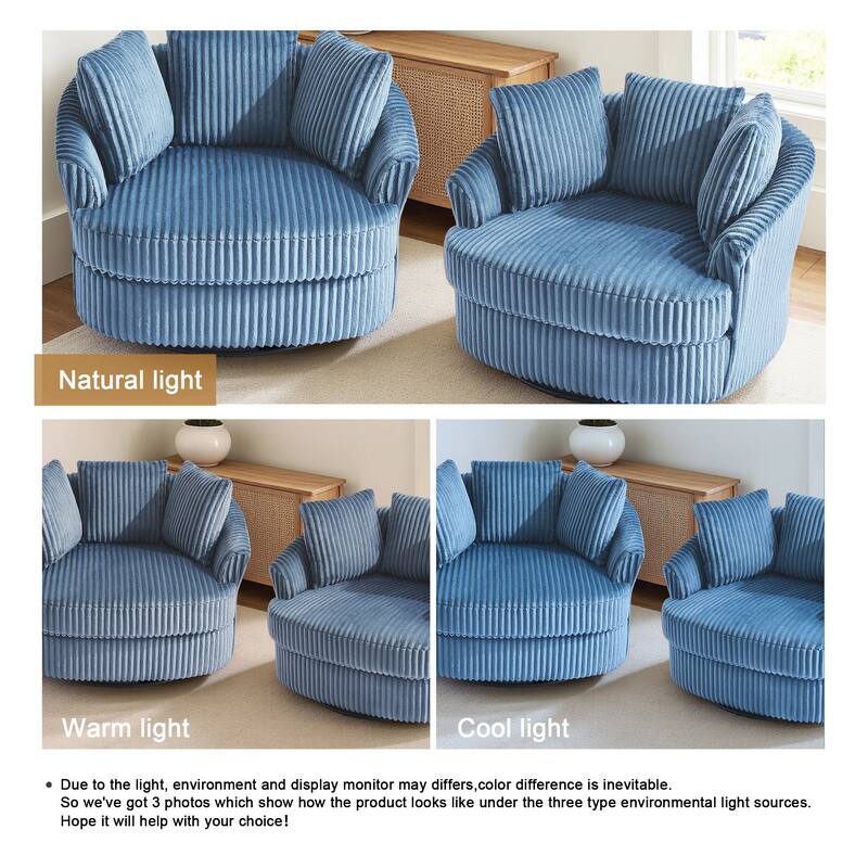 Oversized 43" W Corduroy Slipcovered Swivel Barrel Chair with Pillows Set of 2