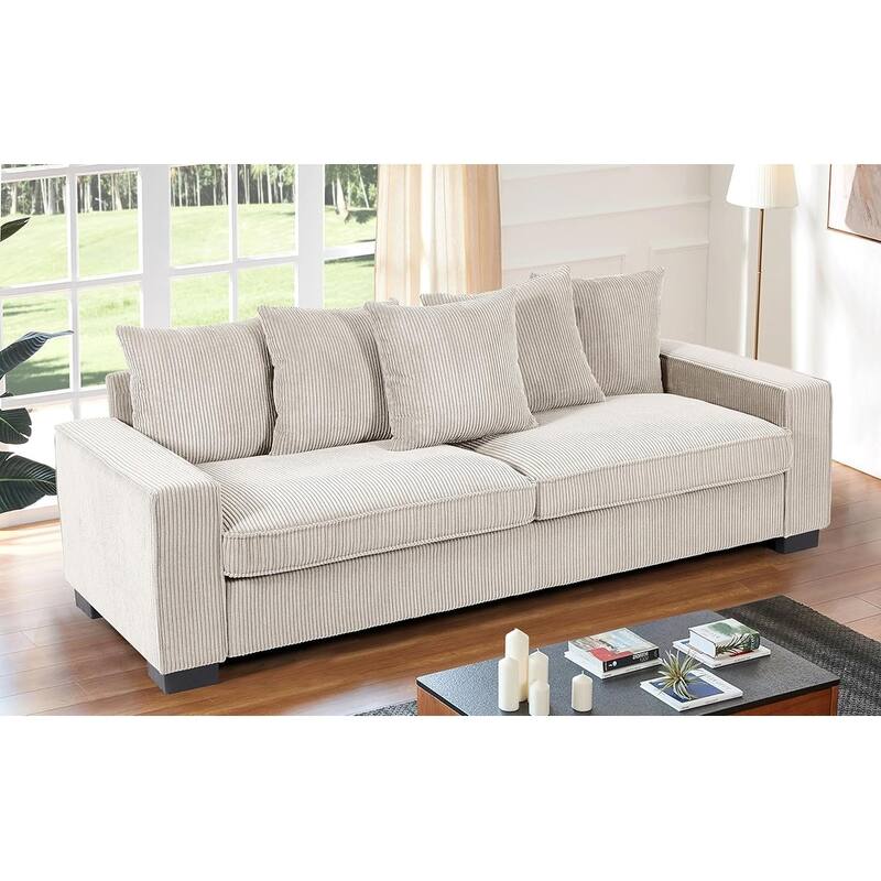 US Pride Furniture Luxe Living Room Sofa with 5 Complementary Toss Pillows Soft Corduroy Upholstery Streamlined Large