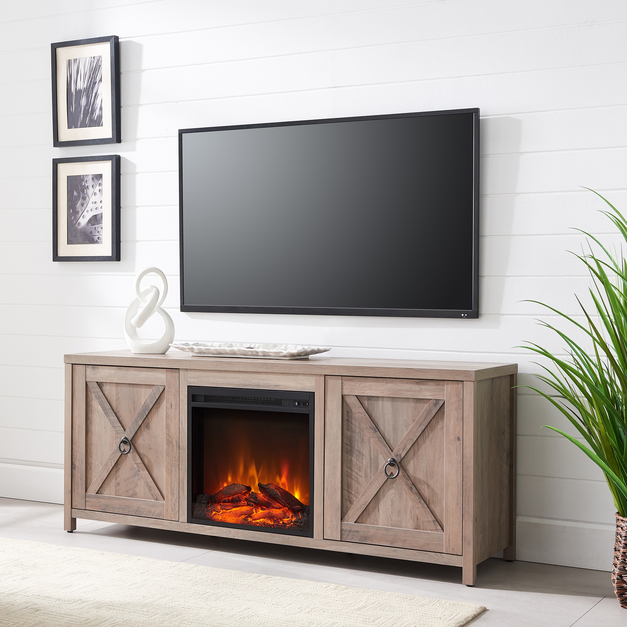 Entertainment center with store fireplace insert