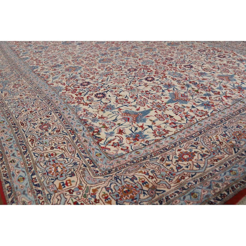 Hand Knotted Oriental 100% Wool Carpet Traditional All-Over Beige & Ivories Nain Area Rug - 11' 1'' X 7' 4''