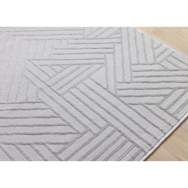 Ellie Collection - High-Low Textured Soft Polyester Grey Area Rug