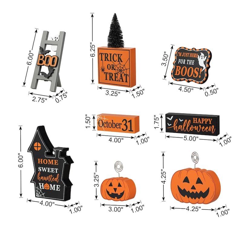 Glitzhome Halloween Christmas Gnome Pumpkin Block Set Word Sign Table Decor with Tiered Tray