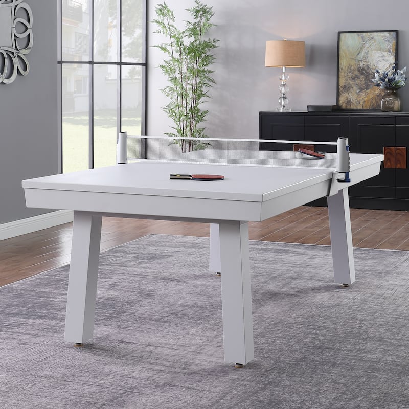Newport Outdoor Patio 7ft Slate Pool Table 6-Seater Dining Set with 4 Benches & Accessories, White Finish