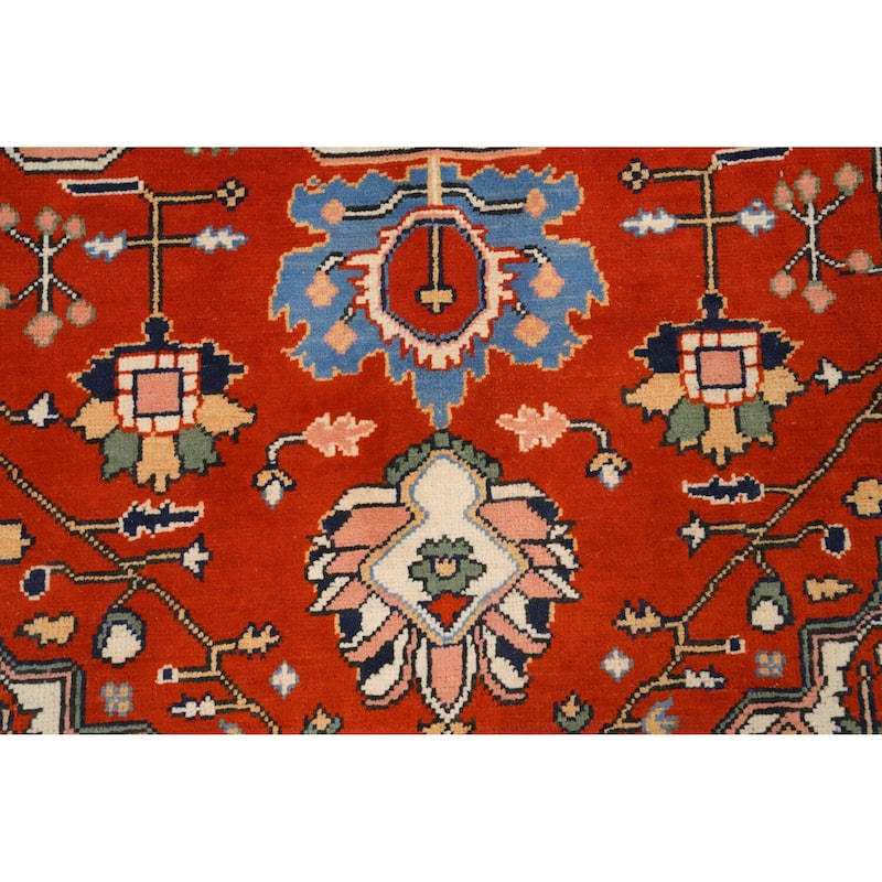 Hand Knotted Oriental 100% Wool Carpet Traditional Medallion Oranges & Rust Heriz (serapi) Area Rug - 8' 10'' X 6' 1''