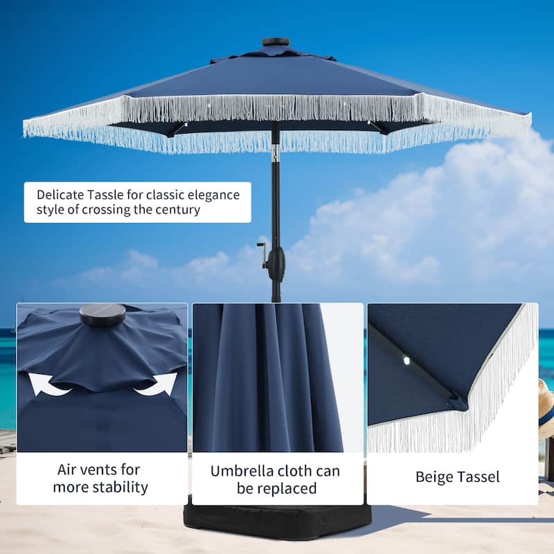 Autlaycil 7.5 ft Outdoor Patio Umbrella with 18 LED Lights Solar & Tassel.