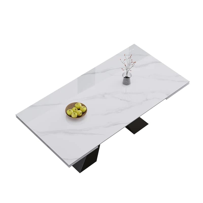 Extendable Rectangular Sintered Stone Double Pedestal Dining Table