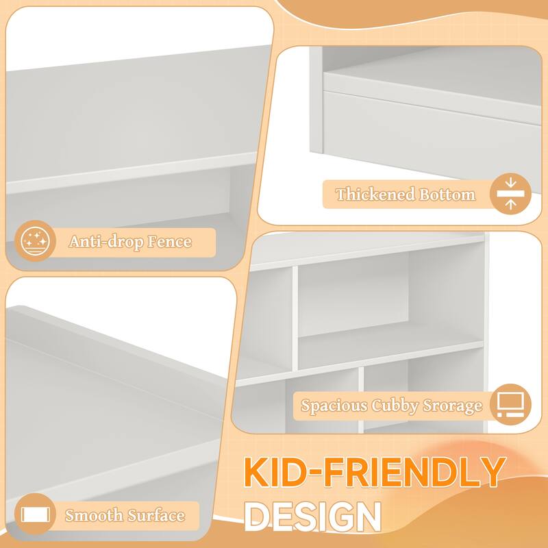 Wooden Storage Cabinet with 5 Sections, Montessori Kids Bookshelf and Toy Organizer for Nursery, Playroom & Classroom