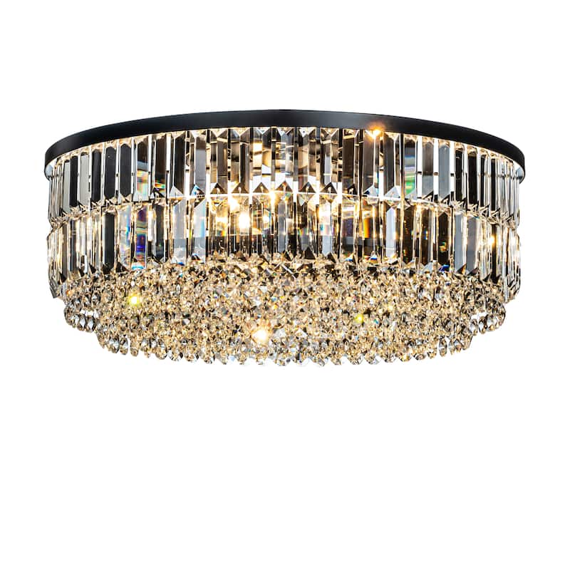 Modern Glam Tier Crystal Flush Mount Ceiling Light - W:23.6" - Matte Black