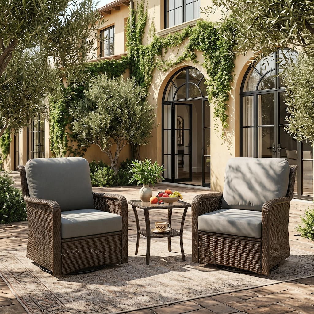 3-Piece Outdoor Swivel Rocking Chair Set with Side Table 360° Swivel & Rocking Motion