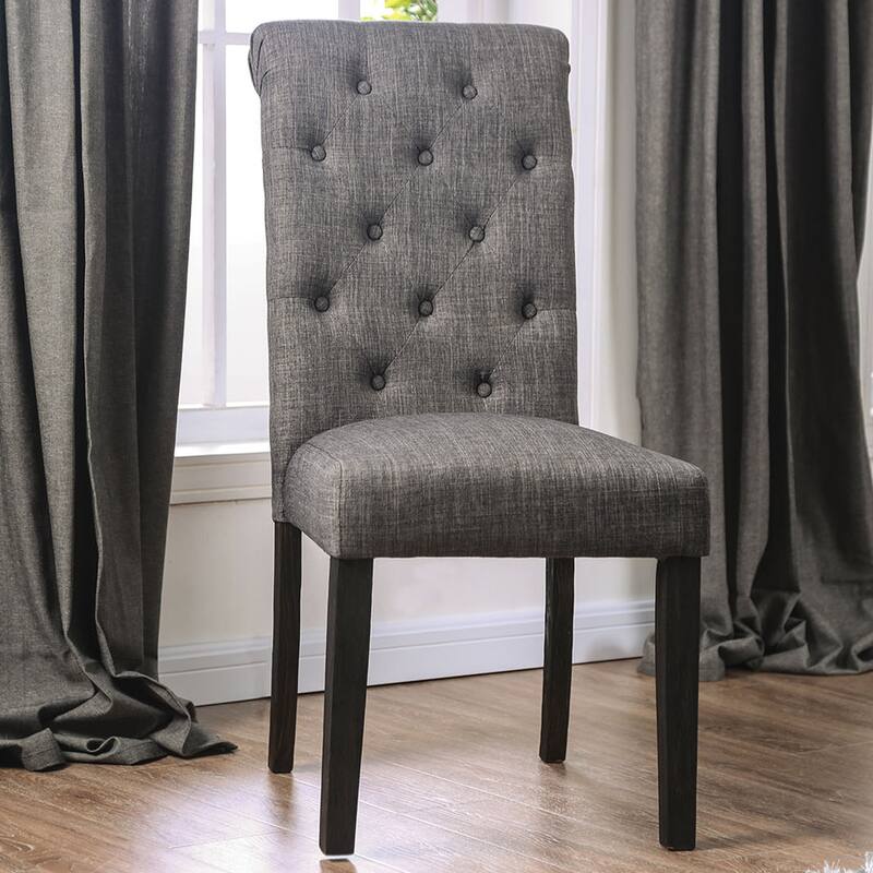 Set of 2 Padded Fabric Dining Chairs with Button Tufted Backs for Dining Room
