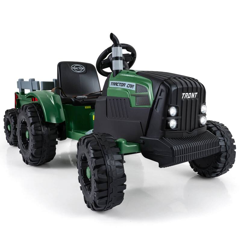 Costway 24V Ride On Tractor for Kids with Detachable Trailer Remote - See Details - Dark Green