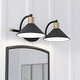 preview thumbnail 1 of 11, Akron 2-Light 18 in. W Bathroom Vanity Lighting Fixture, Metal Shade, Dimmable, LED Compatible Over the Mirror Mount Wall Sconce 18-in W x 6.25-in H x 10-in D - Matte Black and Natural Brass