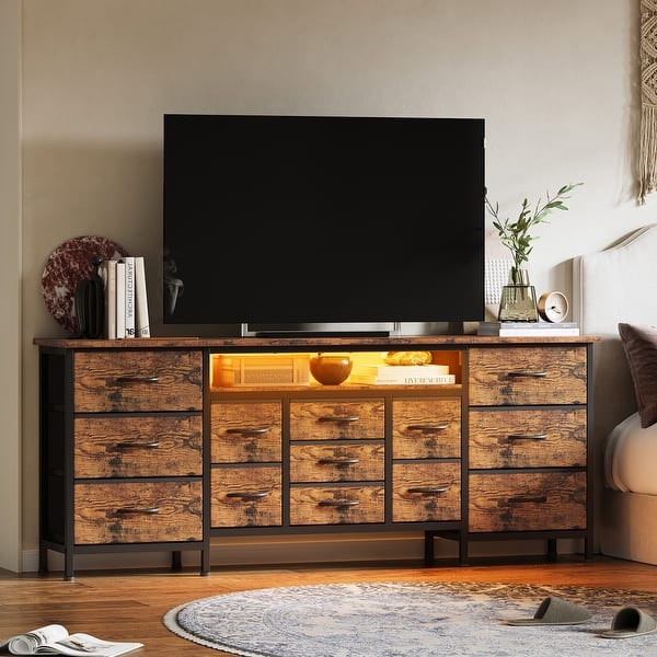 70 inch dresser 70 Inch Dresser for Bedroom, TV Stand for 65, 75, 80 Inch TV, 13 Fabri