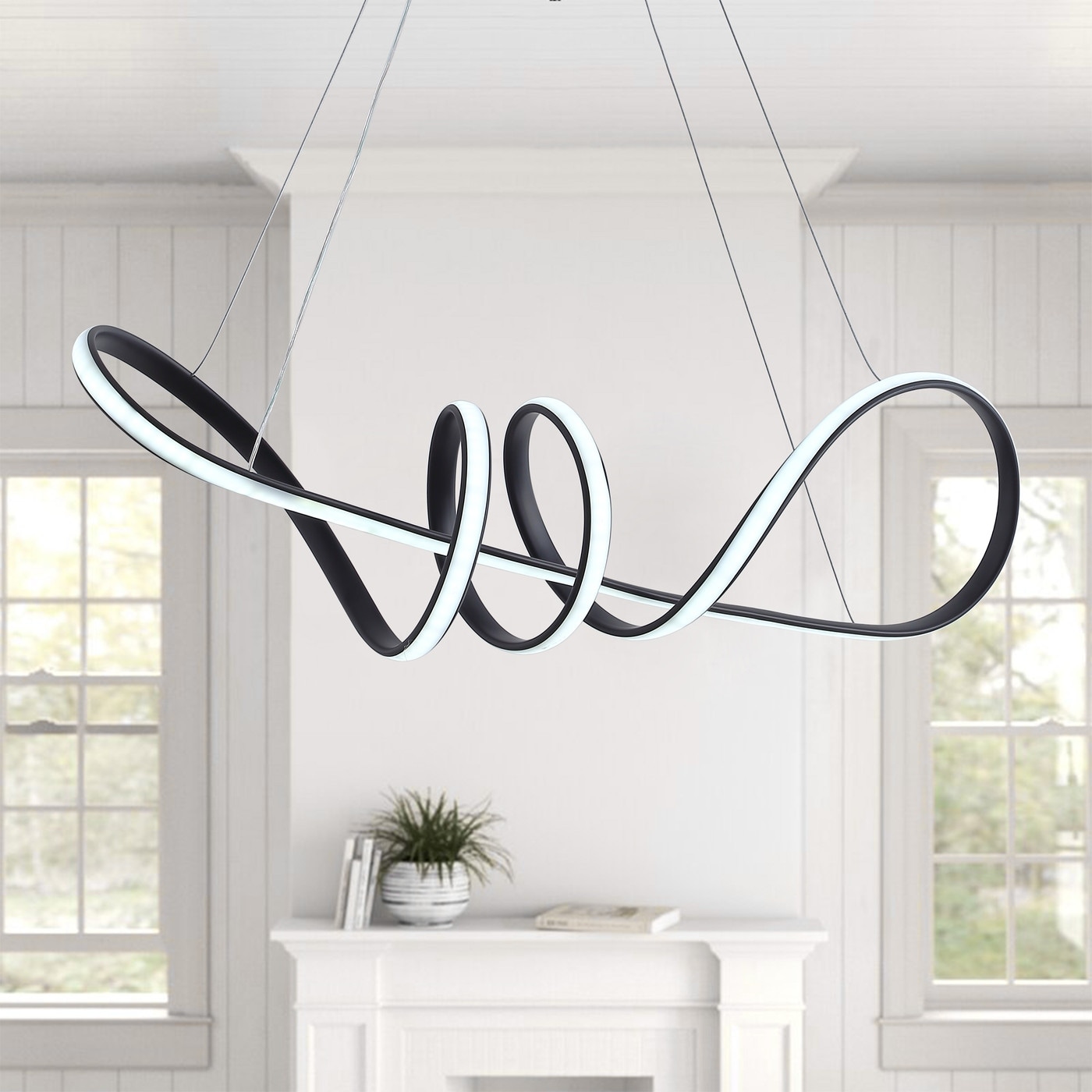 Modern Wavy Linear Design LED Pendant Light Fixture Black